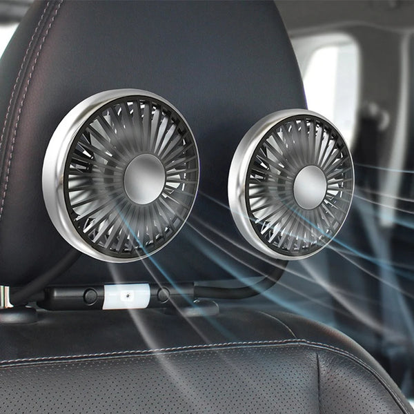 Ventilateur de voiture USB à double tête avec lumière LED réglable