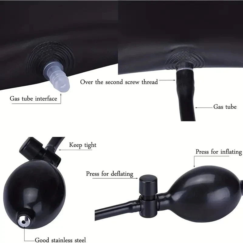 Close-up view of an inflatable air wedge tool showing the gas tube interface and connection to the gas tube.