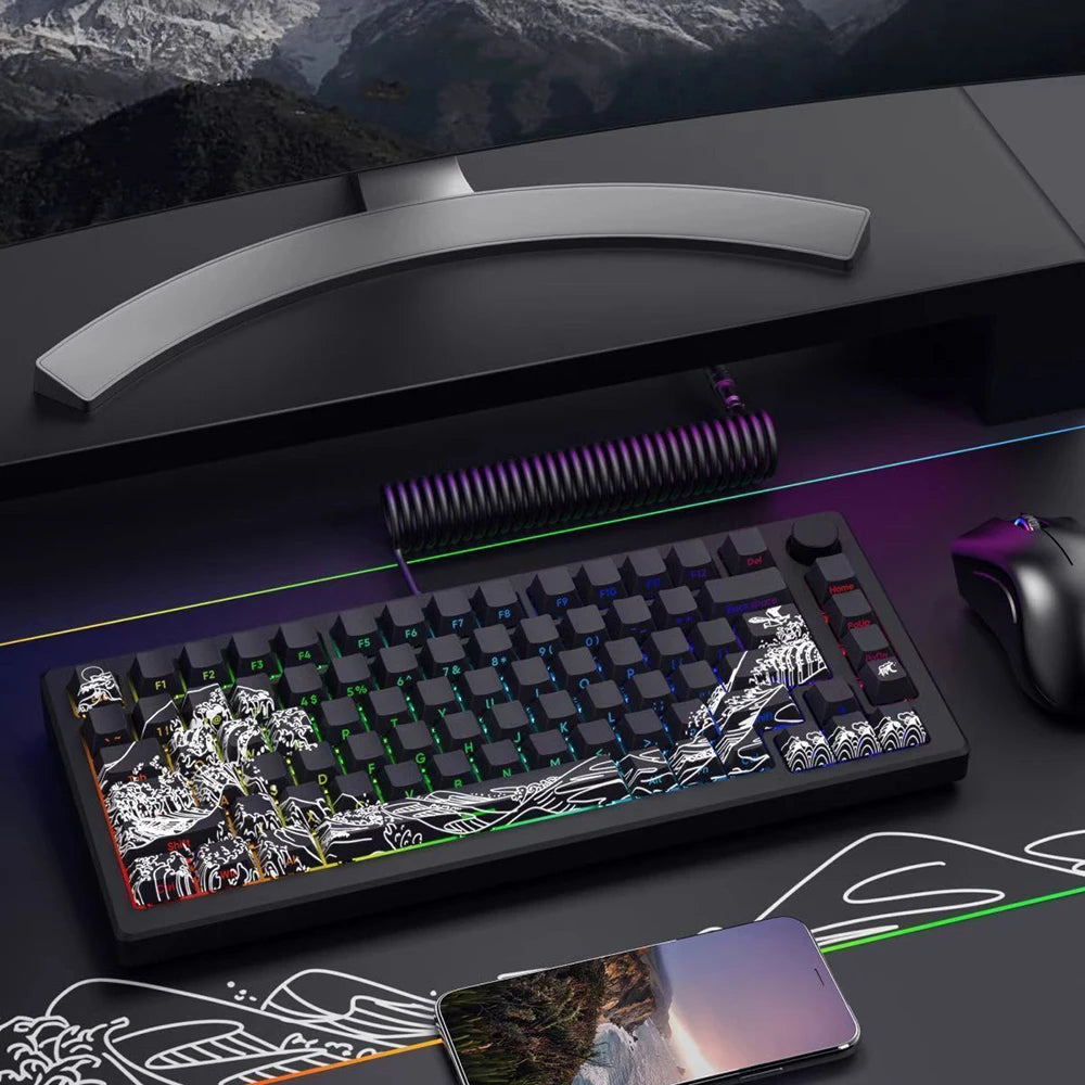 Ukiyo-e Art PBT Keycaps with Side-Engraved Translucent Design