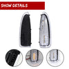 Close-up view of amber LED side mirror turn signal lights for Ford Super Duty and Excursion vehicles.