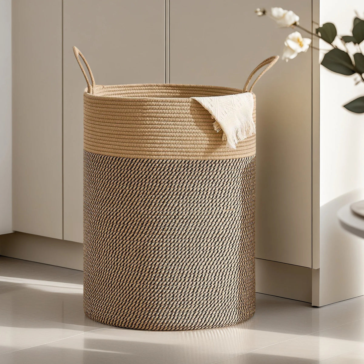 Woven Cotton Rope Storage Basket with Handles