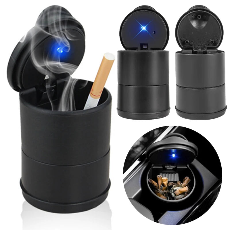 Portable Car Ashtray with LED Light & Trash Compartment