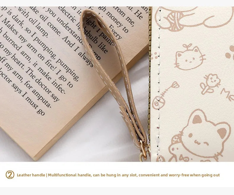 Cute Cat Face PU Leather Coin Purse with Wrist Strap