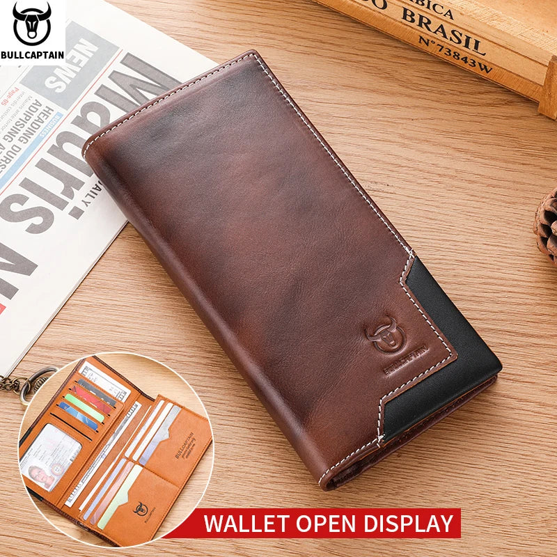 Men's Genuine Leather RFID Blocking Long Wallet with Card Holder