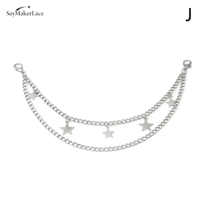 Silver multi-layer chain strap featuring small star pendant charms