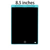 Schwarzes, justierbares LCD-Zeichen-Tablet mit hellblauer Einfassung und Angabe von 8,5 Zoll.