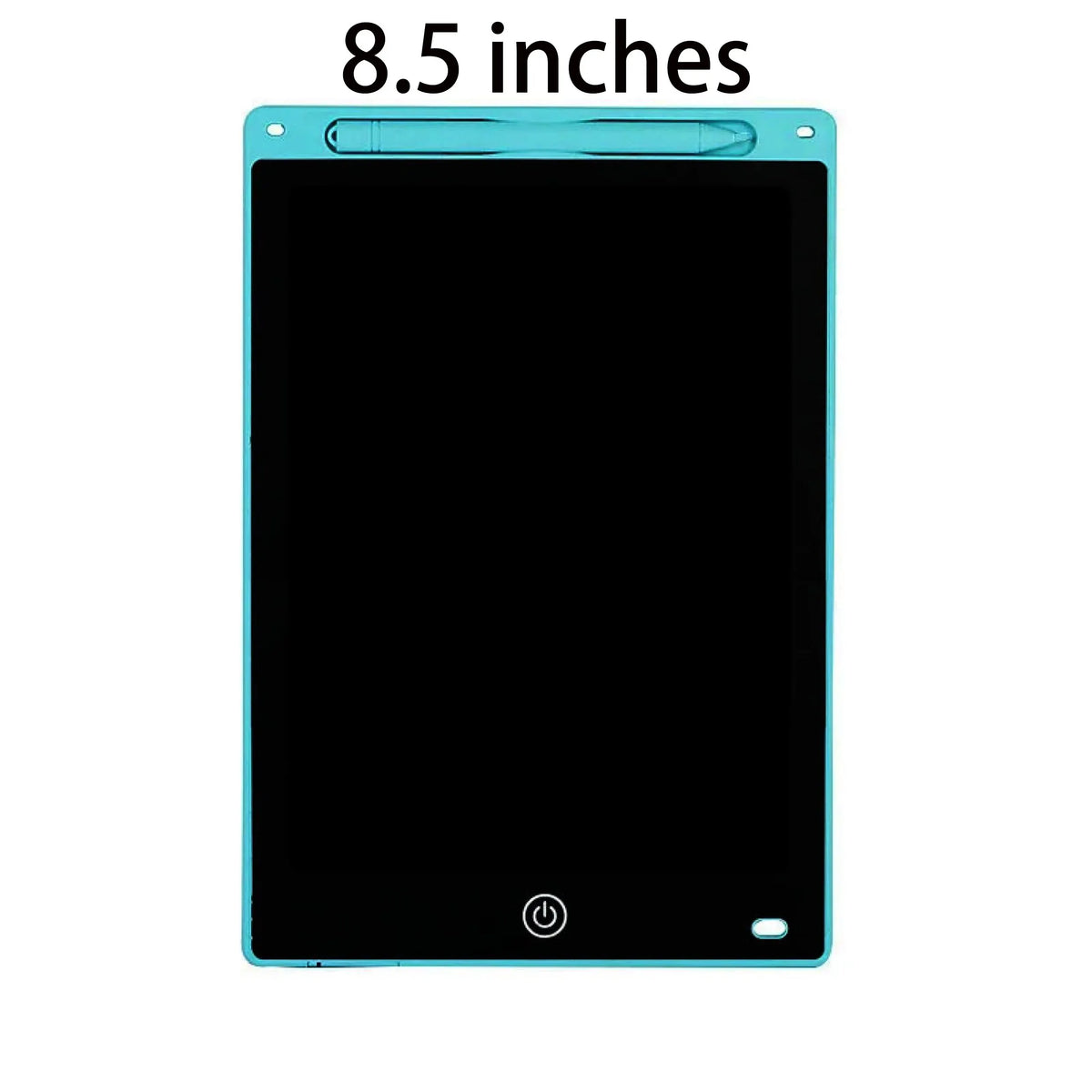 Schwarzes, justierbares LCD-Zeichen-Tablet mit hellblauer Einfassung und Angabe von 8,5 Zoll.