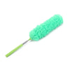 A bright green electrostatic telescopic dust duster with a flexible stainless steel handle.