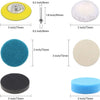 A set of sanding discs, polishing pads, and foam pads for car headlight restoration.