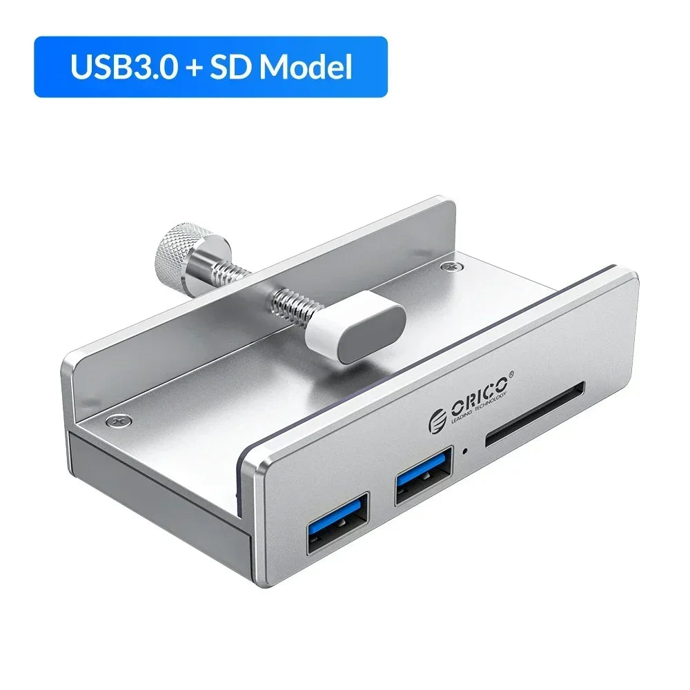 Aluminum USB 3.0 Hub with Clamp Mount for Desktops and Laptops