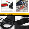 Demonstration of a steel metal buckle used for a quick-release tactical rifle sling with an attached shoulder pad.
