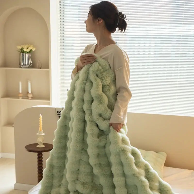 3D Bubble Faux Fur Throw Blanket