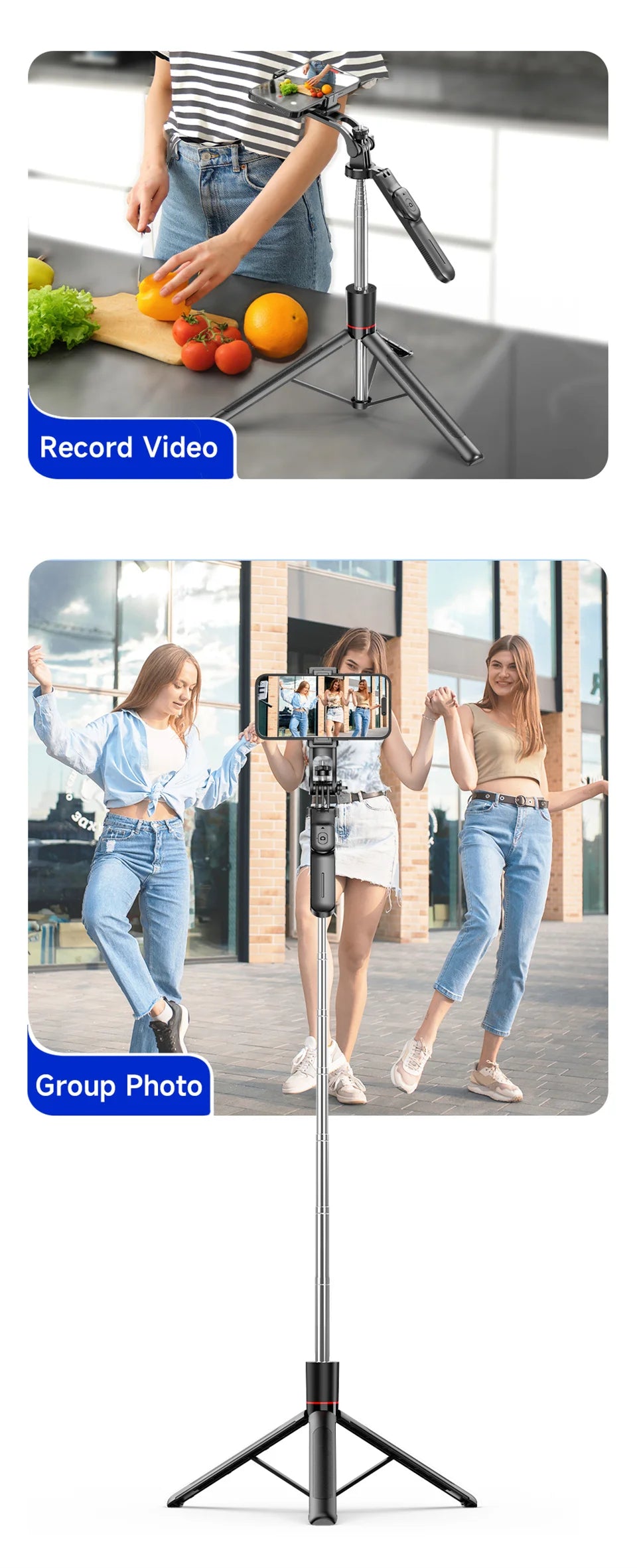 Adjustable Selfie Stick Tripod with Bluetooth Remote and Fill Light