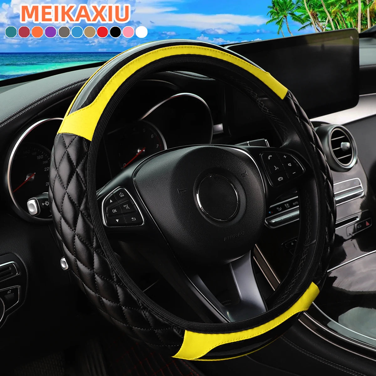 Crystal Carbon Fiber Steering Wheel Cover with 3D Embroidery