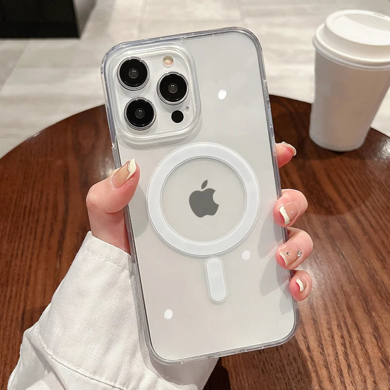 Transparent Magnetic Wireless Charging Case for iPhone with Shockproof Protection