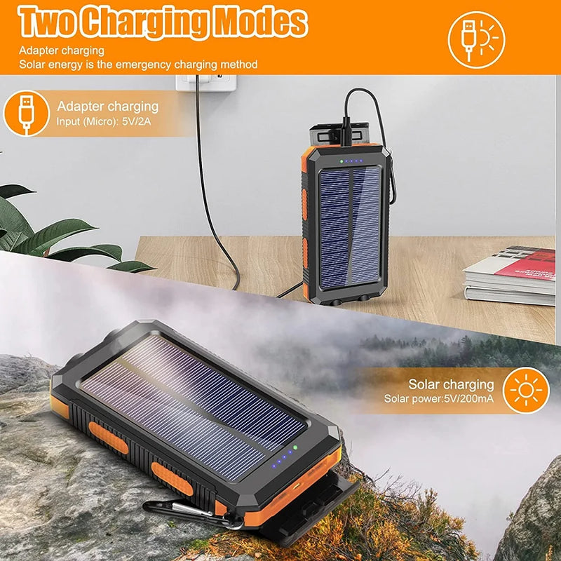 Solar Power Bank 80000mAh with LED Light and Compass