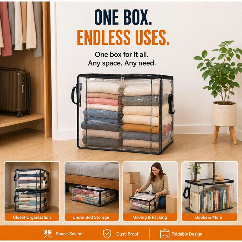 Large Clear PVC Storage Box with Hinged Lid
