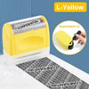A yellow roller identity protection stamp with confidential text is shown on a glass surface.