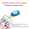 A blue remote control for car interior ambient lighting, showing an ON/OFF switch and mode selection buttons.
