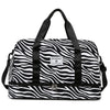 Black and white zebra print duffle bag with wet/dry compartments