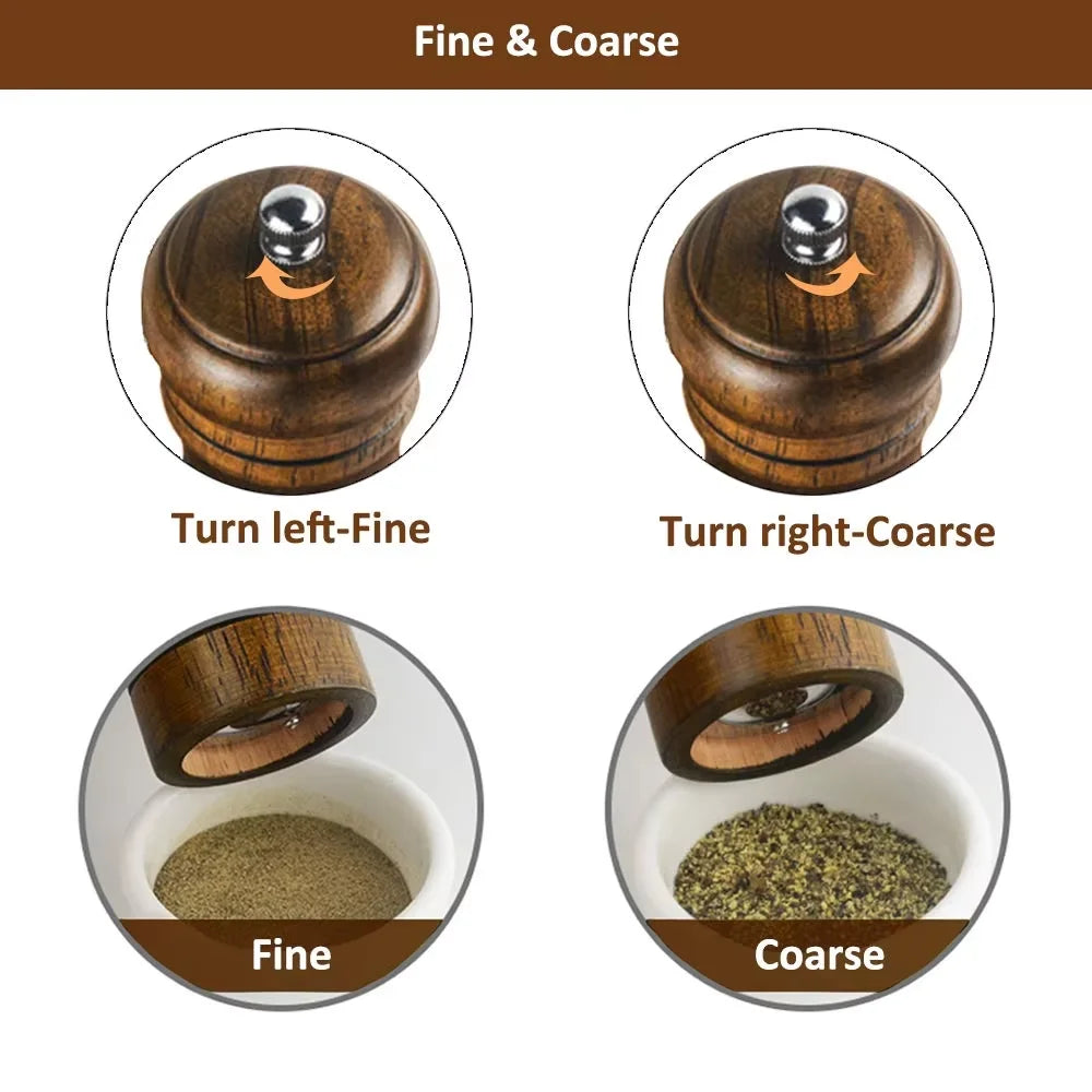 Wooden Pepper Mill with Adjustable Coarseness