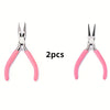 Pink Jewelry Pliers Tool Kit with Needle, Round Wire Cutter, and Curved Nose Pliers