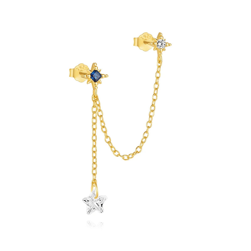 Aretes de Plata de Ley 925 con CZ y Borla de Cadena