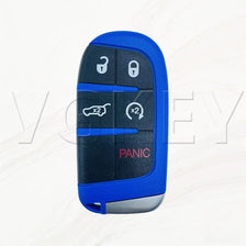 A blue smart key shell with various buttons and a panic function for a Dodge Challenger or Charger vehicle.