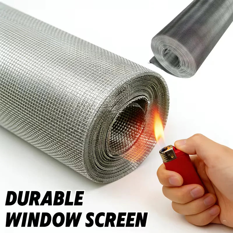 A hand holds a roll of durable window screen made of 304 stainless steel mesh for windows and ventilation.