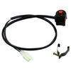 Black electrical wire and kill switch assembly for a motorcycle handlebar with a red push button.