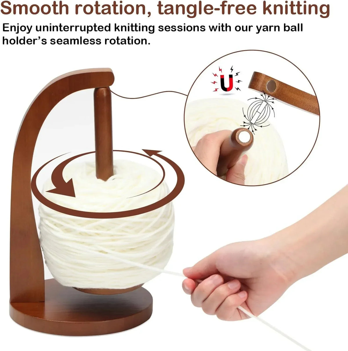 Magnetic Wooden Yarn Holder with Rotating Spindle
