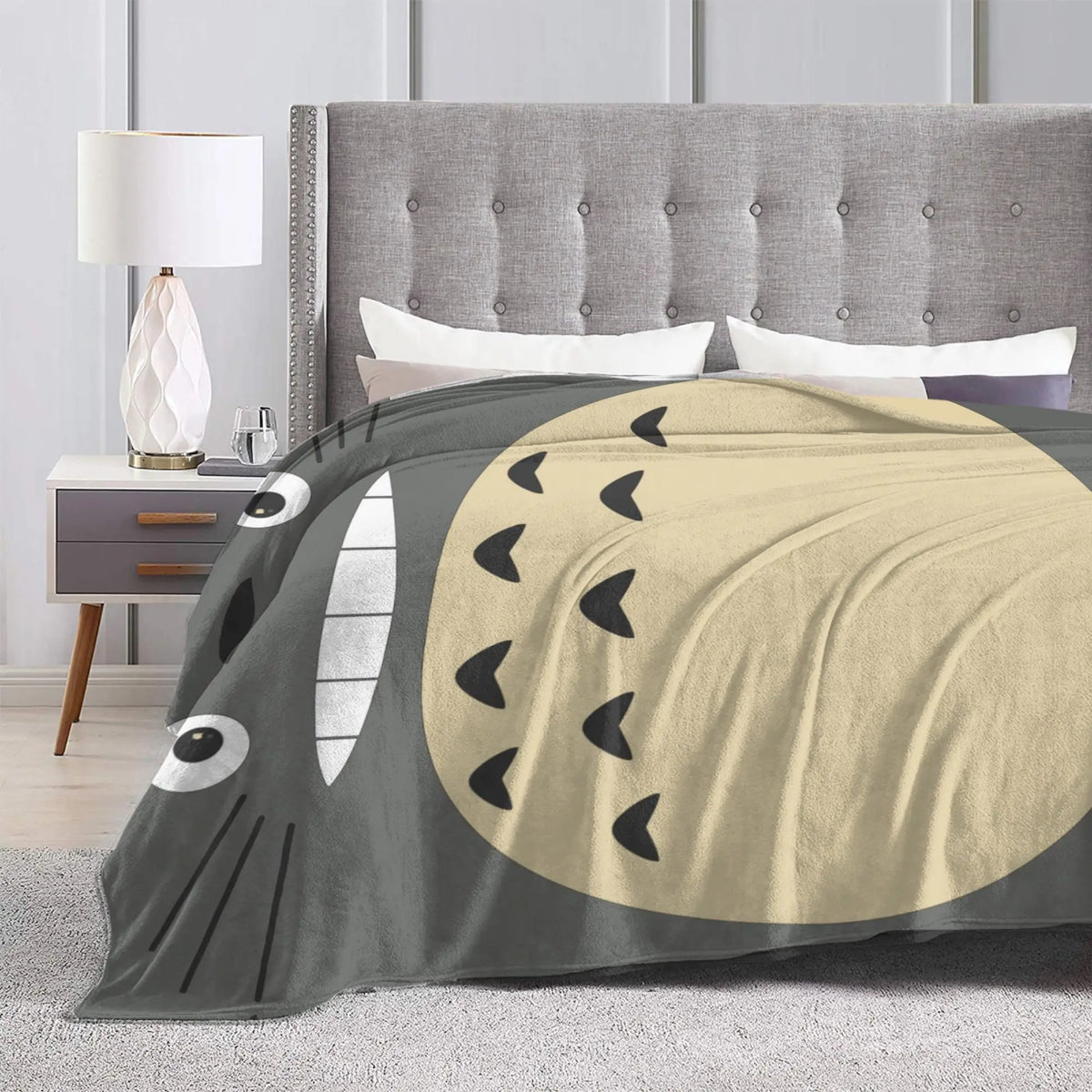 Cozy Grey Totoro-Inspired Fleece Throw Blanket