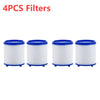 Four white and blue faucet water filters packaged together.