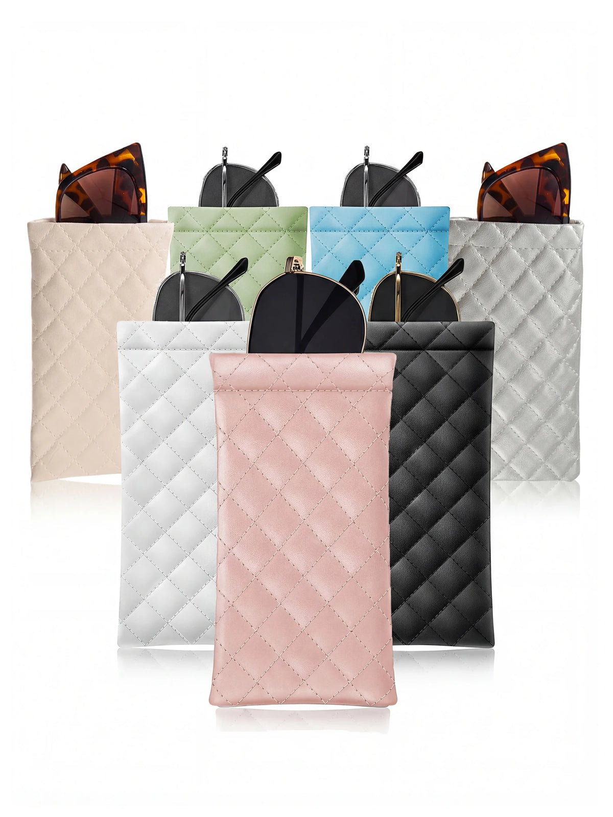 Soft PU Leather Squeeze Glasses Case with Multi-Functional Storage Pocket