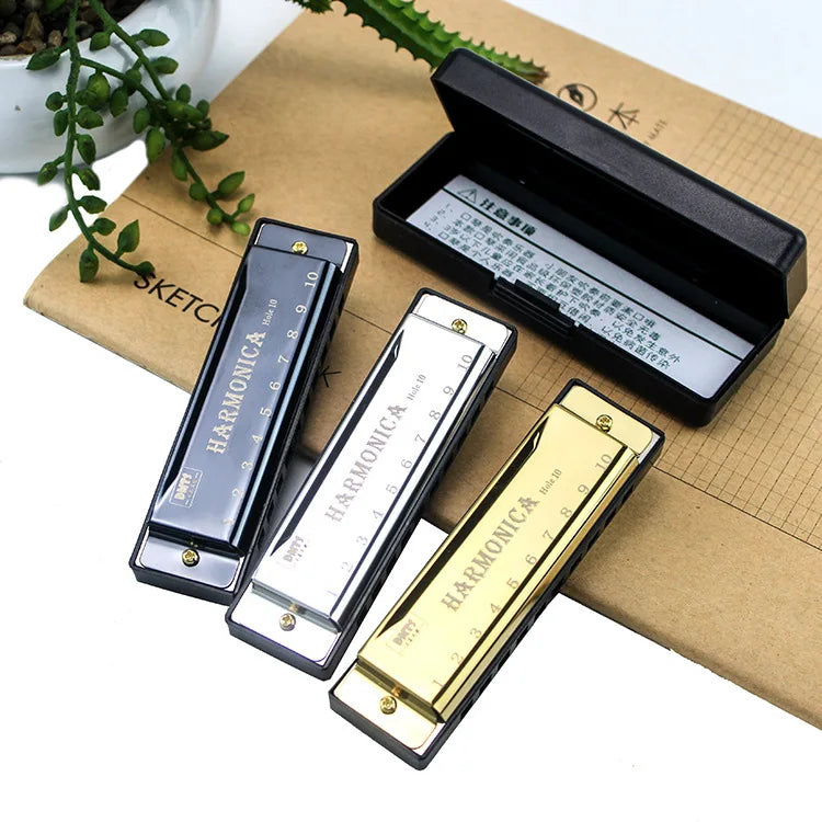 10-Hole Chromatic Harmonica in C - Beginner-Friendly with Carry Case