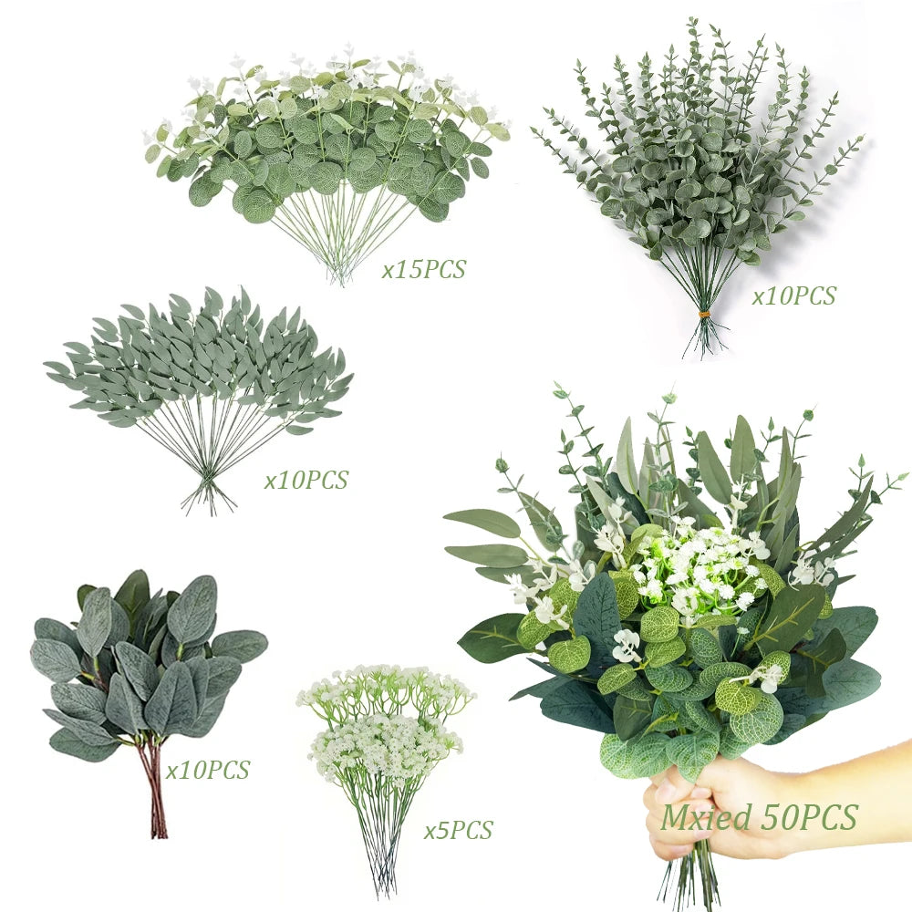 Artificial Eucalyptus & Floral Bouquet Mix for Home and Events