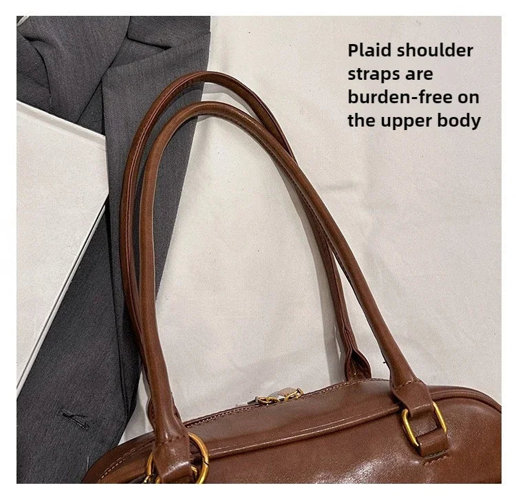 Women's Retro PU Leather Shoulder Bag with Multiple Pockets & Detachable Charm