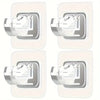 A set of adhesive curtain rod hooks and no-drill wall mount clips shown in various angles.