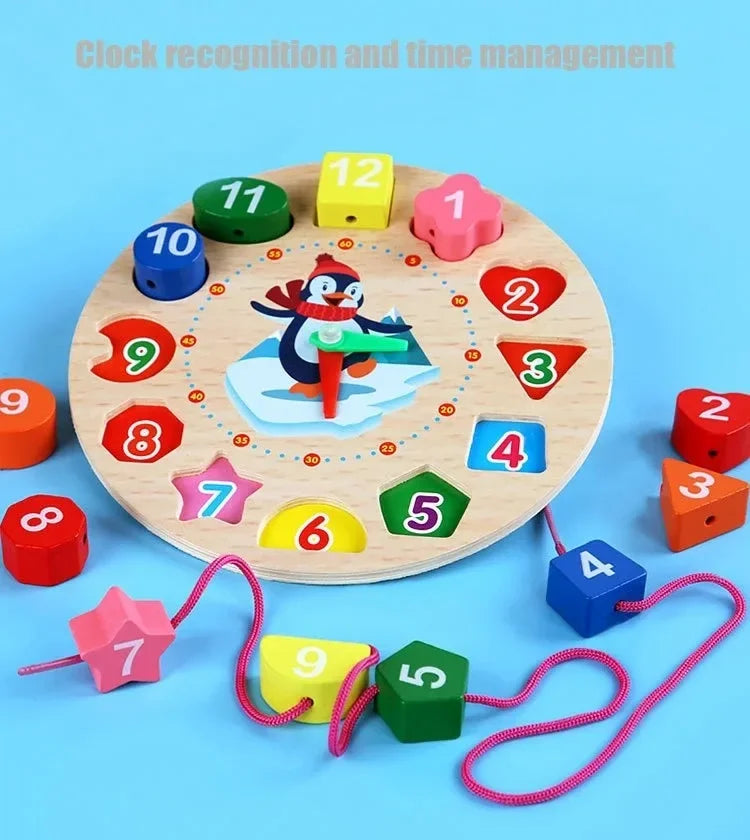 Wooden Shape & Number Sorting Clock Puzzle for Early Learning