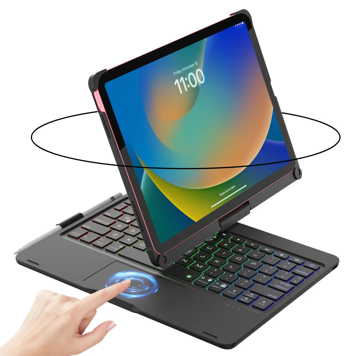 Backlit Keyboard Case with Trackpad & 360° Swivel for iPad