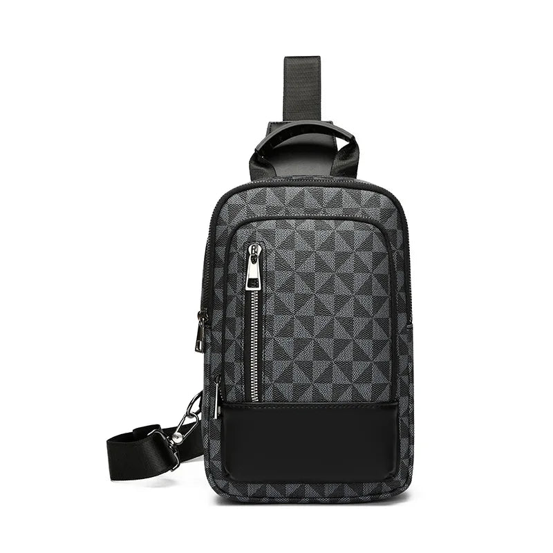 Men's Waterproof PU Leather Crossbody Bag with Geometric Pattern