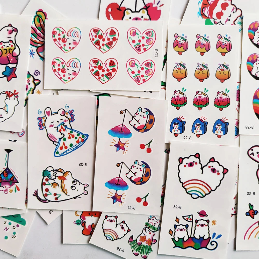 Colección de pegatinas temporales con diseños de luna, estrella, diablo y flor.