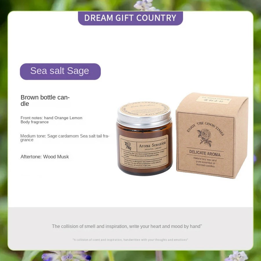 Hand-Poured Soy Wax Aromatherapy Candle in Amber Glass Jar