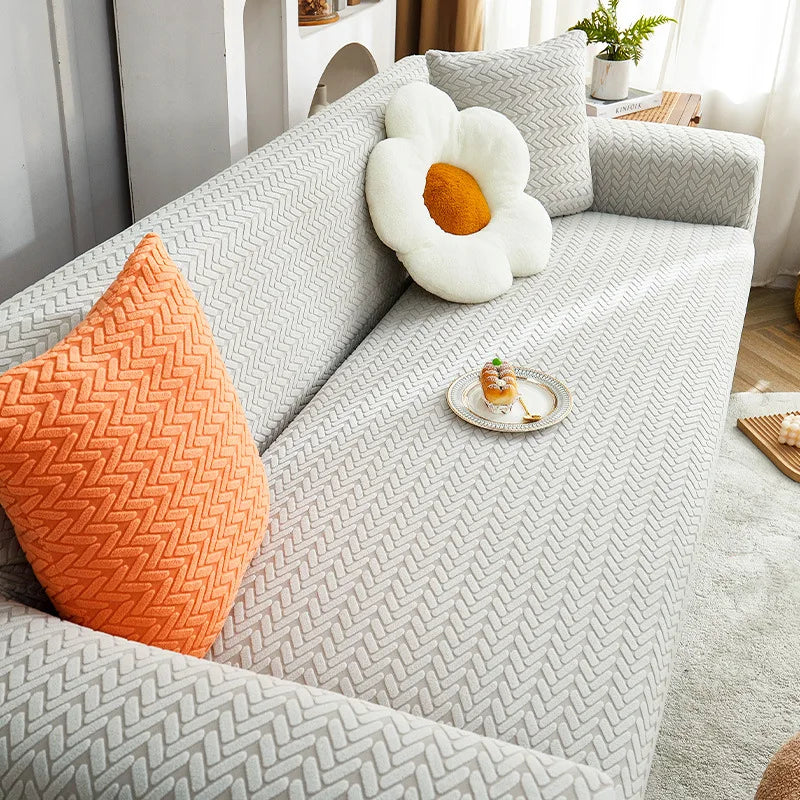 Stretch Plush Sofa Cover with Anti-Slip Grip