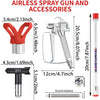 Pistolet aérosol sans air et accessoires, incluant une buse et un kit d'adaptateurs.