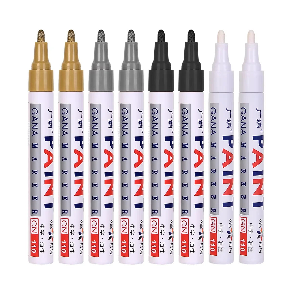 A set of ten GANA MARKER touch-up pens in various colors and tips for car scratch repair.