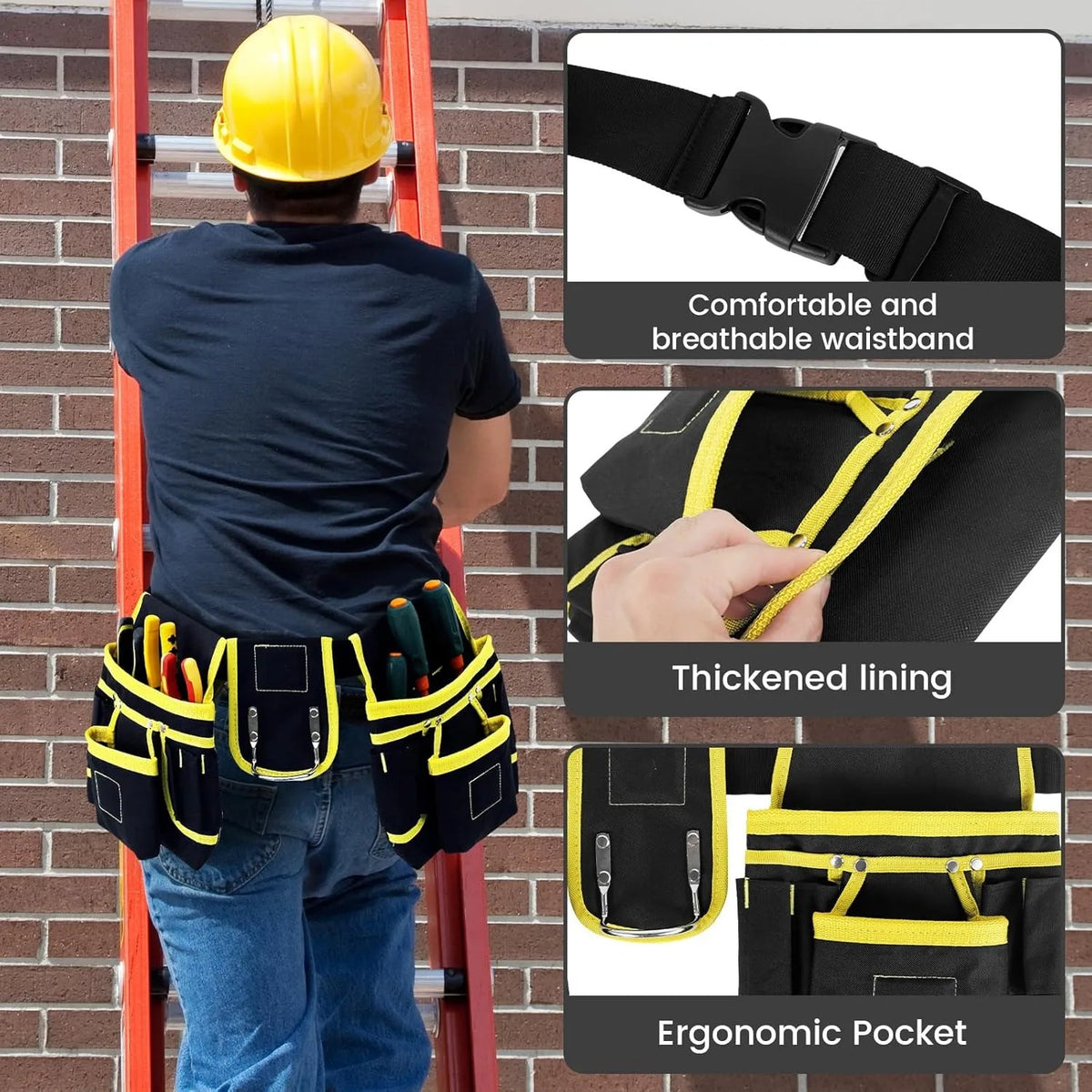 Heavy-Duty Tool Belt with Detachable Pouches & Adjustable Waist Strap