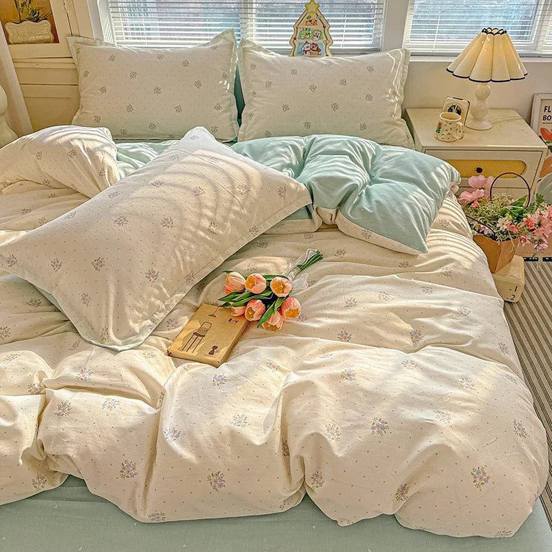 Floral Print 100% Cotton Duvet Cover Set with Two Pillow Shams