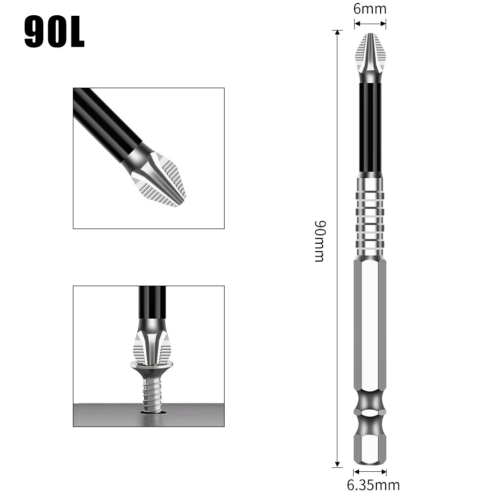 Magnetic Cross Head Screwdriver Bit Set (S2 Steel, Anti-Slip)