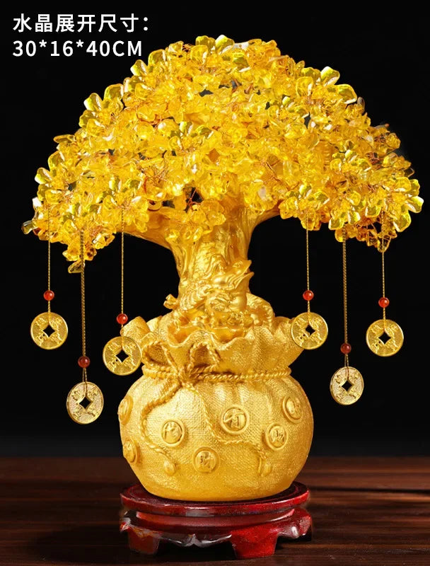 Golden Citrine Crystal Money Tree – Feng Shui Wealth Charm